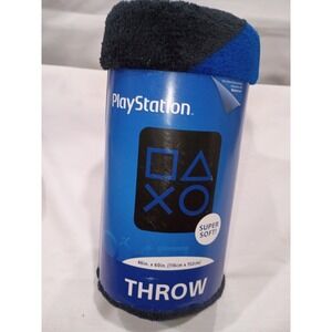 PlayStation Super Soft Fleece Throw Blanket 46x60in Black Blue Game Symbols